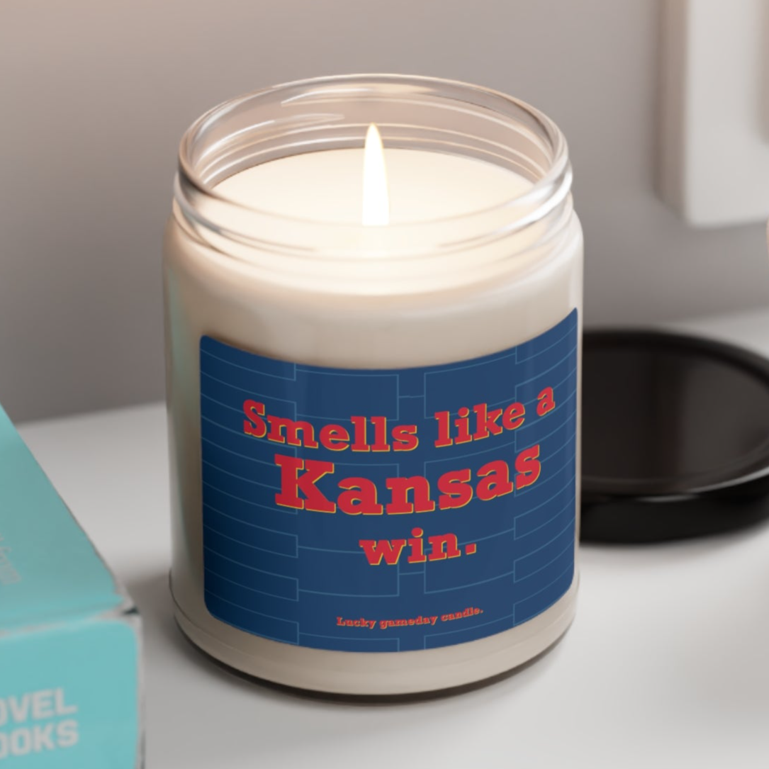 Kansas Basketball - "Smells like a Kansas win" scented candle (9 oz)