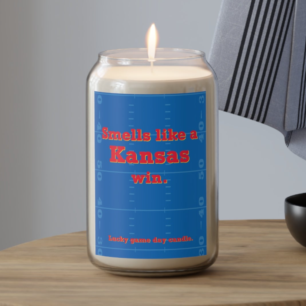 Kansas Football - "Smells like a Kansas win" scented candle (13.75 oz)