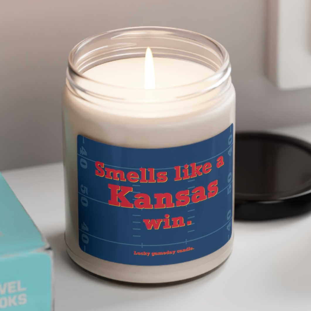 Kansas Football - "Smells like a Kansas win" scented candle (9 oz)