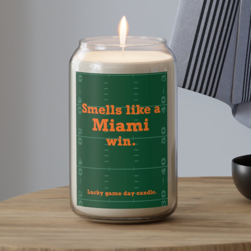 Miami Football - "Smells like a Miami win" scented candle (13.75 oz)