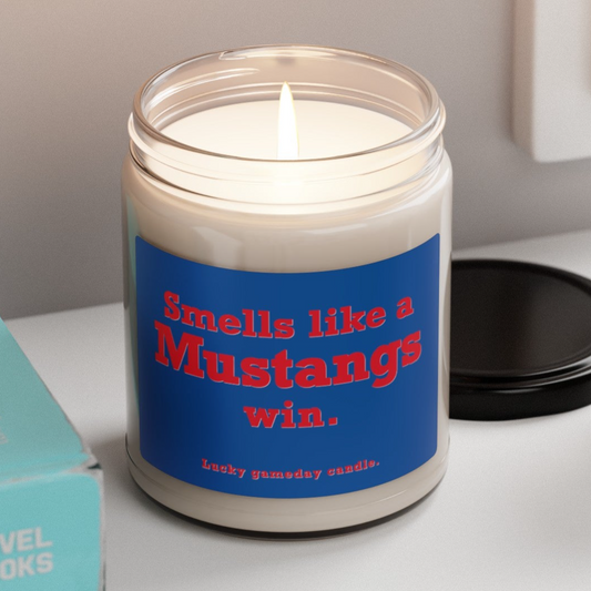 SMU - "Smells like a Mustangs win" scented candle (9 oz)