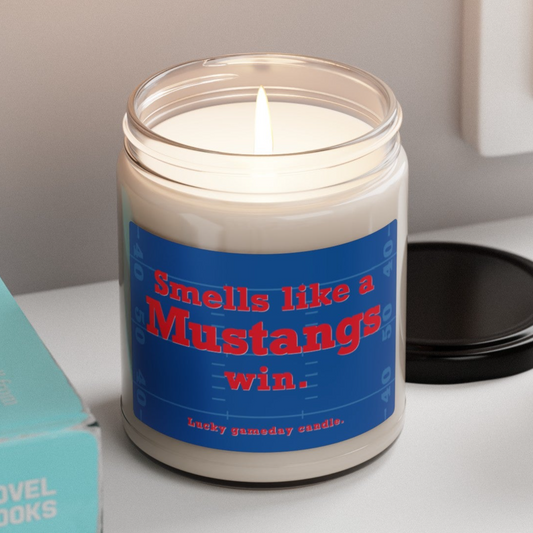 SMU Football - "Smells like a Mustangs win" scented candle (9 oz)