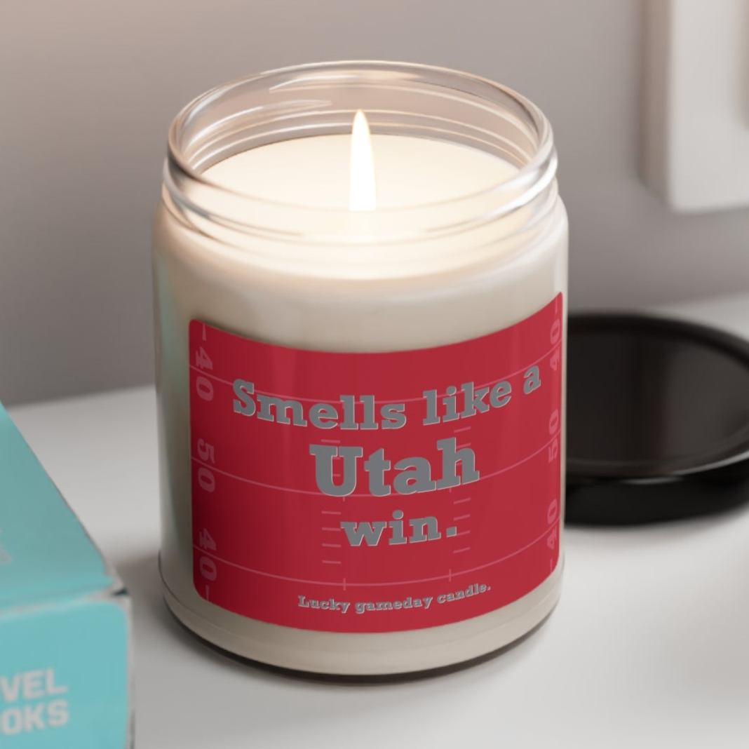 Utah Football - "Smells like a Utah win" scented candle (9 oz)